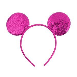 Sequin Bling Sparkle Cat Cute Minnie Mouse Ear Hair Headband Halloween - Fuchsia